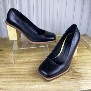 Manolita Womens Leather Shoes US size 6.5 Black Wood Heel  Made In Brazil